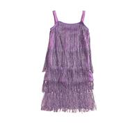 Acrawnni Little Kids Girls Sparkly Tassels Dress Sleeveless Square Neck Sequin Fringe Layer Zip Back Party Latin Dance Dress (B-Purple, 5-6 Years)