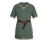 Acrawnni Men Medieval Costume Renaissance Templar Tunic Viking Knight Pirate Vintage Warrior Halloween Cosplay Party Tops No Belt (A-Army Green, L)