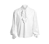 Acrawnni Men Medieval Ruffles Shirts Victorian Renaissance Steampunk Vampire Poet Long Sleeve Tops Shirts Lace Cuff Gothic Medieval Costume (A-White, M)