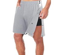 Acrawnni Men Tear Away Pants Shorts High Split Snap Button Patchwork Basketball Short Adaptive Post Hip Knee Surgery Recovery Shorts