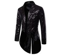 Acrawnni Mens Sequin Tuxedo Tailcoat Swallowtail Suit Jacket Dinner Party Wedding Blazer Slim Fit Show Tux Dress Coat (Black, XX-Large)