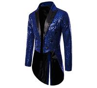 Acrawnni Mens Sequin Tuxedo Tailcoat Swallowtail Suit Jacket Dinner Party Wedding Blazer Slim Fit Show Tux Dress Coat (Dark Blue, Large)
