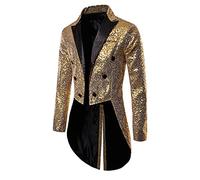 Acrawnni Mens Sequin Tuxedo Tailcoat Swallowtail Suit Jacket Dinner Party Wedding Blazer Slim Fit Show Tux Dress Coat (Golden, Medium)
