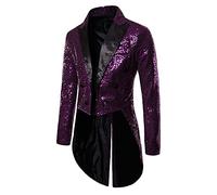 Acrawnni Mens Sequin Tuxedo Tailcoat Swallowtail Suit Jacket Dinner Party Wedding Blazer Slim Fit Show Tux Dress Coat (Purple, XX-Large)