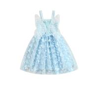 Acrawnni Toddler Baby Girl Butterfly Wings Dress Flowers Embroidery Sleeveless Tulle Tutu Fairy Layered Ruffle Birthday Party Princess Dresses (C-Blue, 6-12 Months)