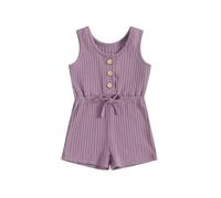Acrawnni Toddler Baby Girl Sleeveless Jumpsuit Ribbed Knitted Sleeveless Button Down Tank Top Short Jumpsuit Rompers One Piece Outfit (D-Purple, 2-3 Years)