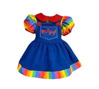 Acrawnni Toddler Baby Girls Halloween Killer Costume 2pcs Rainbow Doll Collar Puff Sleeve Tops Suspender Skirt Set Kids Horror Cosplay Play Movie Outfit (A-Blue, 6-12 Months)