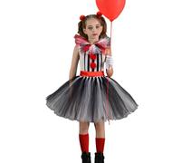 Acrawnni Toddler Kids Girl Halloween Clown Costume Set Sleeveless Tulle Tutu Dresswith Hair Clips Gloves Collar Halloween Cosplay Costume (B-Black, XL)