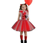 Acrawnni Toddler Kids Girl Halloween Clown Costume Set Sleeveless Tulle Tutu Dresswith Hair Clips Gloves Collar Halloween Cosplay Costume (B-Red, L)