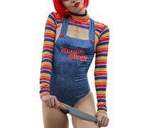 Acrawnni Women Halloween Costumes Nightmare Killer Doll Wanna Play Movie Character Bodysuit Anime Clown Cosplay 2 Pcs Costume Set Halloween Outfit (B-Blue, S)