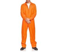 Acrawnni Women Men Prisoner Costume for Adults Halloween Toddlers Jail Costumes Letter Print Long Sleeve Overalls Jumpsuit Party Cosplay Outfits (A-Men Orange, L)