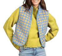 Acrawnni Women’s Sherpa Fuzzy Checkered Vest Sleeveless Stand Collar Zip Up Vest Jacket Fleece Plaid Gilet Tops Winter Warm Outwear (A-Blue, S)