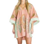 Acrawnni Women’s Summer Boho Floral Print Mini Dress Flare Half Sleeves V-Neck Loose Fit Short Dress Flowy Beach Dress (A-Pink Blue, S)
