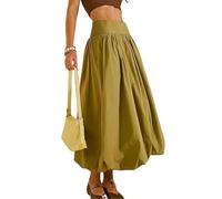 Acrawnni Women Y2k Bubble Maxi Skirt Low Elastic Waist Ruffle Pleated A-line Long Skirts Summer Beach Loose Fit Cute Puffball Balloon Skirt (A-Green, M)