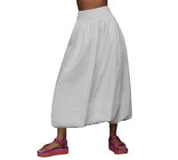 Acrawnni Women Y2k Bubble Maxi Skirt Low Elastic Waist Ruffle Pleated A-line Long Skirts Summer Beach Loose Fit Cute Puffball Balloon Skirt (A-White, L)