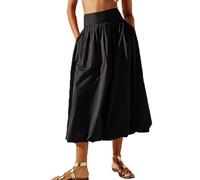Acrawnni Women Y2k Bubble Maxi Skirt Low Elastic Waist Ruffle Pleated A-line Long Skirts Summer Beach Loose Fit Cute Puffball Balloon Skirt (A-Black, M)