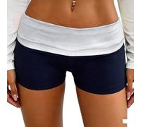 Acrawnni Women Y2k Fold Over Shorts Contrast Color Elastic Low Waist Slim Fit Yoga Micro Shorts Pjs Mini Sleep Bottoms Going Out Streetwear (A-Gray, S)