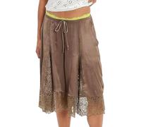 Acrawnni Women Y2k Lace Trim Satin Bermuda Shorts High Waisted Lace Patchwork Knee Length Wide Leg Silk Pajama Shorts Beach Vacation Bottom