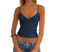 Acrawnni Women Y2k Polka Dot Cami Top Lace Trim V Neck Sleeveless Spaghetti Strap Camisole Dots Print Aesthetic Going Out Tank Top Streetwear
