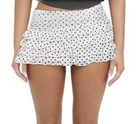 Acrawnni Women Y2K Polka Dot Mini Skirt Elastic Low Rise Polka Dot Print Tiered Ruffle Short Skirt Boho Layered Pleated A Line Skirt Streetwear (A-White, S)