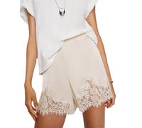 Acrawnni Women Y2k Satin Silk Shorts Lace Trim Patchwork Mini Micro Shorts Coquette Lounge Slip Bottoms Under for Dresses Aesthetic Underskirt (C-WHITE, L)