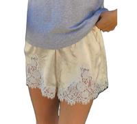 Acrawnni Women Y2k Satin Silk Shorts Lace Trim Patchwork Mini Micro Shorts Coquette Lounge Slip Bottoms Under for Dresses Aesthetic Underskirt (B-Champagne, M)