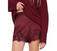 Acrawnni Women Y2k Satin Silk Shorts Lace Trim Patchwork Mini Micro Shorts Coquette Lounge Slip Bottoms Under for Dresses Aesthetic Underskirt (C-Claret, S)