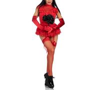 Acrawnni Women's Beetle Bride Adult Costumes Red Gothic Wedding Dress with Veil Gloves Scary Halloween Cosplay Costumes Outfit (A-Red, M)