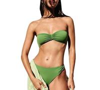 Acrawnni Womens Bikini Set Triangle Swimsuit Flower Print Strapless Tube Tops with Thong 2 Pcs Set Sexy Bathing Suits (D-Green, M)