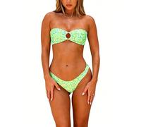 Acrawnni Womens Bikini Set Triangle Swimsuit Flower Print Strapless Tube Tops with Thong 2 Pcs Set Sexy Bathing Suits (C-Green, M)