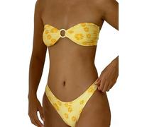 Acrawnni Womens Bikini Set Triangle Swimsuit Flower Print Strapless Tube Tops with Thong 2 Pcs Set Sexy Bathing Suits (A-Yellow, S)