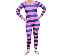Acrawnni Women's Cheshire Cat Halloween Costume Pink Purple Striped Long Sleeve Jumpsuit Party Cosplay Outfit Dress Up Costume (A-Pink Purple, S)