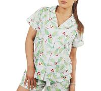 Acrawnni Womens Christmas Pyjamas Set Silk Satin Short Sleeve Shirt Shorts Two-Piece Pj Sets Xmas 2 Piece Holiday Pj Loungewear Sleepwear (B-Light Green, S)