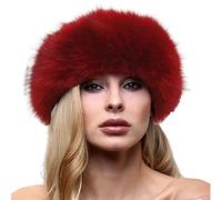 Acrawnni Womens Faux Fur Russian Thick Warm Headband Winter Warm Skiing Cap Fluffy Earwarmer Earmuff Hat (S-Wine red, ONE Size)