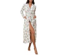 Acrawnni Women's Floral Fruit Print Plush Shawl Collar Bathrobe Warm Robe Hotel Spa Party Kimono Robe with Belt (E-White, S)