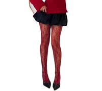 Acrawnni Women's Floral Lace Tights Y2k Lace Patterned Fishnet See Through Pantyhose Leggings Sexy Vintage Mesh Stockings (A-Burgundy, ONE SIZE)