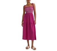 Acrawnni Women's Flower Embroidered Maxi Dress Sleeveless Spaghetti Strap Square Neck Smocked Tiered Tie-Up Dress Bohemian Flowy Beach Dress (A-Fuchsia, M)