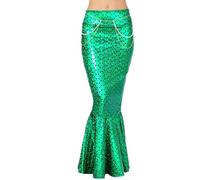 Acrawnni Women's Mermaid Long Tail Costume Sequin Maxi Skirt Cosplay Halloween Costume Dress Adult Role Play Party Costumes (B-Green, S)
