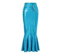 Acrawnni Women's Mermaid Long Tail Costume Sequin Maxi Skirt Cosplay Halloween Costume Dress Adult Role Play Party Costumes (B-Blue, S)