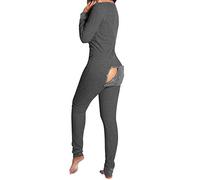 Acrawnni Women's Sexy V Neck Long Sleeve Jumpsuit Detachable Crotch Bodycon One Piece Pajamas Bodysuit Romper Sleepwear (A-Grey, M)