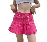 Acrawnni Women's Summer Casual Slim Pleated Ruffle Denim Skirts High Waist Harajuku Goth Punk Girls Y2K Vintage A-Line Short Jean Mini Skirts
