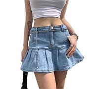 Acrawnni Women's Summer Casual Slim Pleated Ruffle Denim Skirts High Waist Harajuku Goth Punk Girls Y2K Vintage A-Line Short Jean Mini Skirts