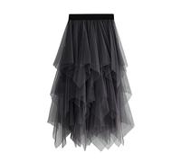 Acrawnni Women's Tulle Skirt Elastic High Waist Tiered Layered Mesh Ballet Prom Party Tulle Tutu A-line Midi Skirt (Grey, ONE Size)