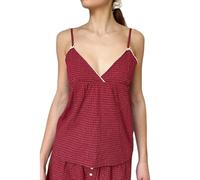 Acrawnni Women's Y2K Lace V Neck Camis Sleeveless Spaghetti Straps Backless Tank Cropped Tops Cute Fairy Lace Trim Camisole (D-Red, M)