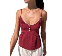 Acrawnni Women's Y2K Lace V Neck Camis Sleeveless Spaghetti Straps Backless Tank Cropped Tops Cute Fairy Lace Trim Camisole (C-Watermelon Red, M)