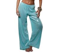 Acrawnni Women's Y2K Sequin Sparkle Pants Elastic Waist Drawstring Sparkly Glitter Wide Leg Disco Pants Party Club Dance Straight Leg Trousers (A-Emerald Green, S)