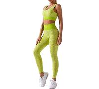 Acrawnni Yoga Outfit for Women Seamless 2 Piece Ribbed Workout Gym High Waist Leopard Print Yoga Leggings + Sport Bra Set