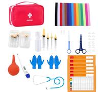 Acrebain Puppy Kitten Whelping Kit, 57Pcs Newborn Pets Bottle Feeding kit for 4 Feeding Tube,15 Whelping Collars,15 Cord Clamps,2 Gloves,Record Cards,Eyedropper Tube and More