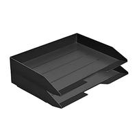 Acrimet 2 Tier Paper Organizer Letter Tray - Plastic Stackable Desk File Organizer, Side Load Paper Sorter for Letter/A4 Office File Folder Holder - Black