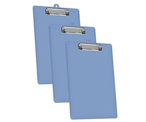 Acrimet 3 Pack Clipboard Letter Size A4 (34 cm x 24 cm) Low Profile Clip & Side Rulers, Durable Plastic for Office, School, Home Use - Solid Blue Color